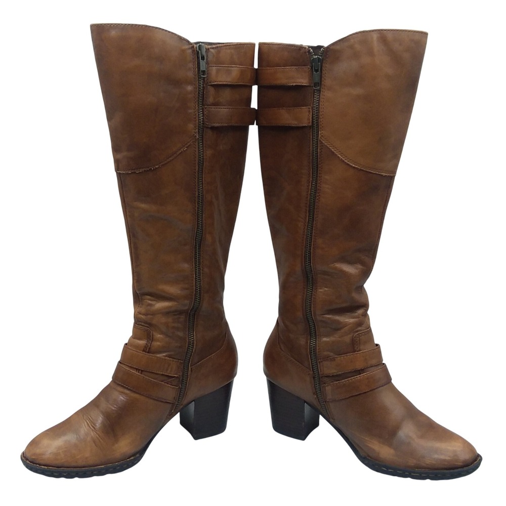 Born Milari Knee High Riding Boots Leather Buckle Accent Heel Brown Women's‎ 9.5 - Picture 4 of 12